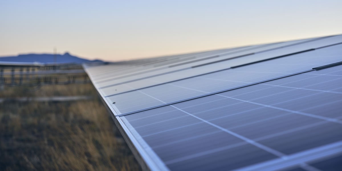 Solar panels close up at dusk
