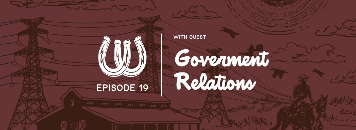 Tri-State Podcast art card with horseshoe logo and title reading "Government Relations at Tri-State".