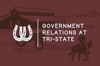 Tri-State Podcast art card with horseshoe logo and title reading "Government Relations at Tri-State".