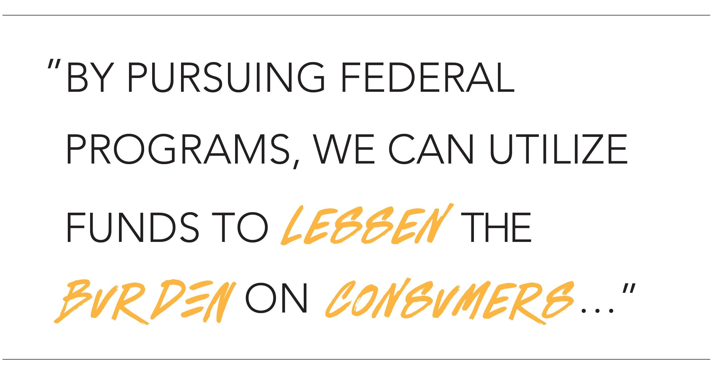By pursing federal programs, we can utilize funds to lessen the burden on consumers...