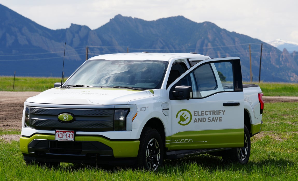 Ford Lightning EV Truck with Electrify and Save decals