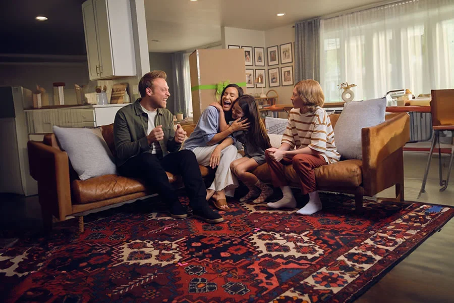 Happy family in living room