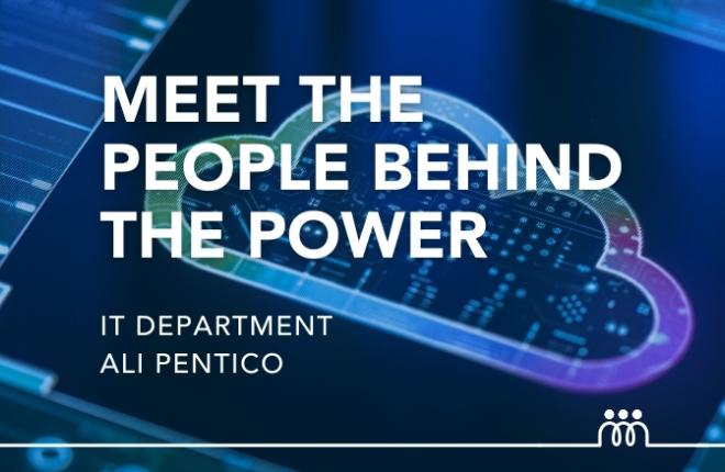 Hero Image. Text with Meet the People Behind the Power Ali Pentico 