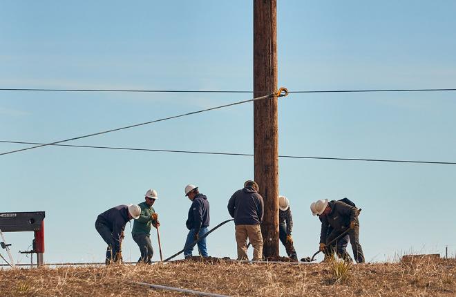 Our Transmission team making repairs after the spring bomb cyclone